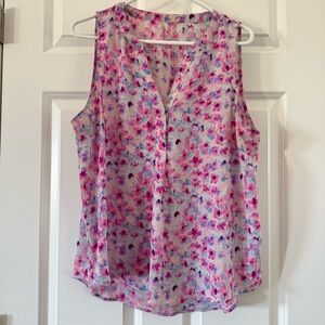 Sleeveless Pink Floral V-Neck Blouse
